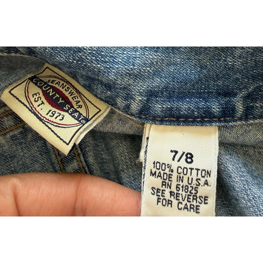 Vintage 90s Blue Denim Button Front Mini Dress Tunic Cardigan Cotton Cottage - Picture 5 of 9